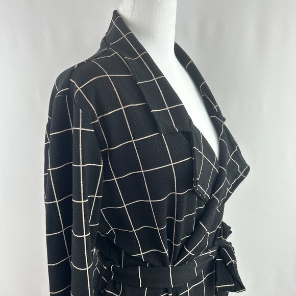 Boohoo Chic Windowpane Belted Blazer Black/White – Women's Large - Picture 3 of 10